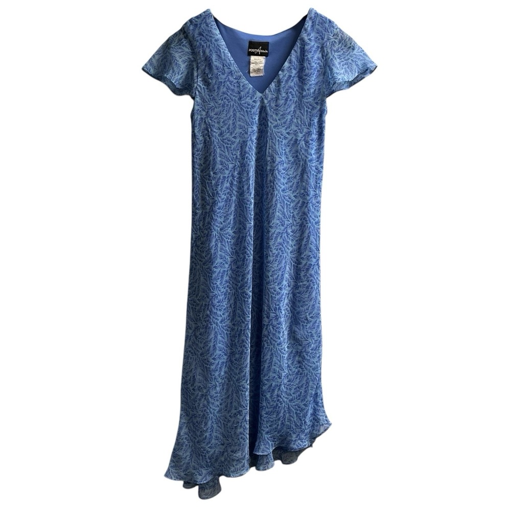Vintage Y2K Dress Blue Feather Chiffon Sheer Asymmetrical Size12‎ Fairy Event